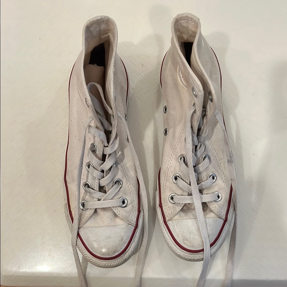 Converse White High-Top Sneakers with Red and Blue Accents